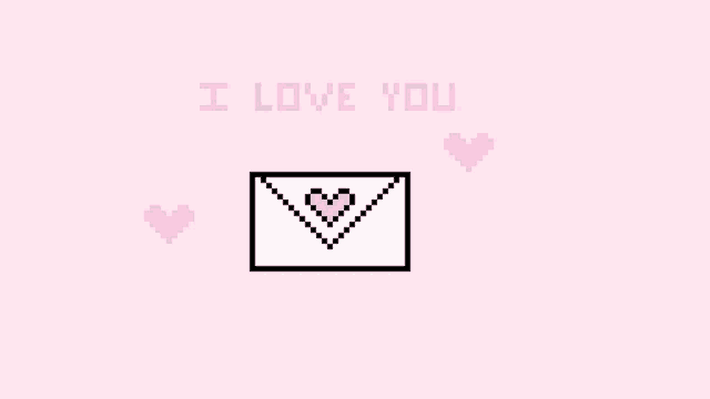 a pixel art envelope with a heart inside of it and the words `` i love you '' .