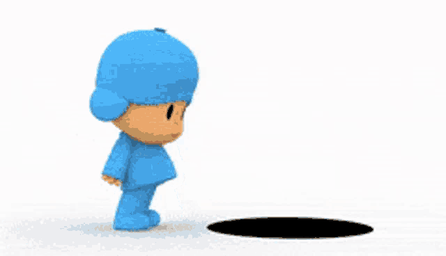a cartoon character named pocoyo is standing in front of a black hole