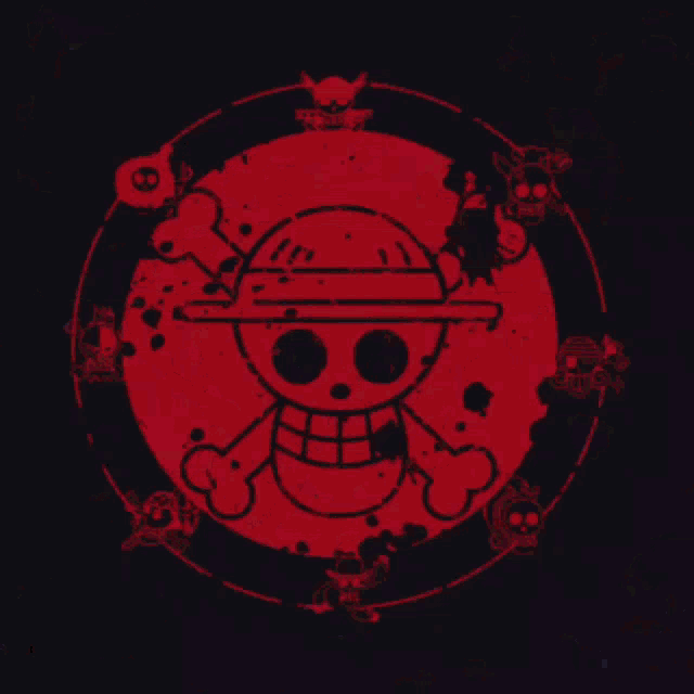 a skull with a straw hat is surrounded by a neon glowing circle .