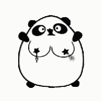 a black and white drawing of a panda bear with breasts and stars on them .