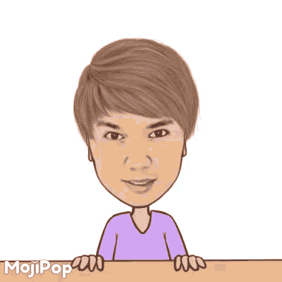 a cartoon of a boy making a sad face while peeking over a wooden table .
