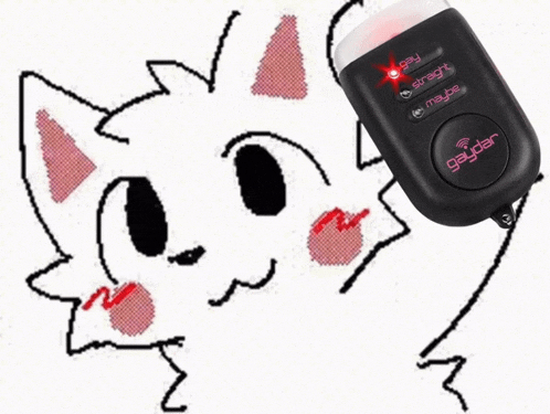 a drawing of a cat next to a remote control that says gay straight maybe