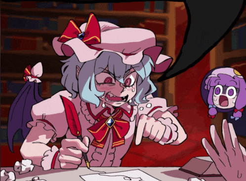 a cartoon drawing of a girl with a red bow on her hat
