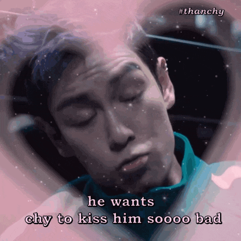 a drawing of a man with the words he wants chy to kiss him soooo bad on it