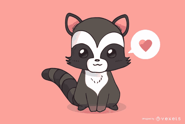 a cartoon drawing of a raccoon with a heart in a speech bubble above its head