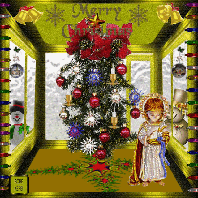 a merry christmas greeting card with a baby jesus