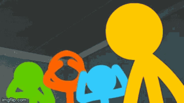 a group of stick figures standing next to each other .