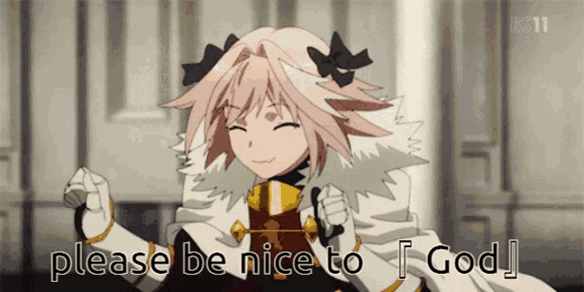 a picture of a girl with the words please be nice to [ god ]