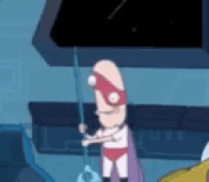a cartoon character in a superhero costume is holding a sword .