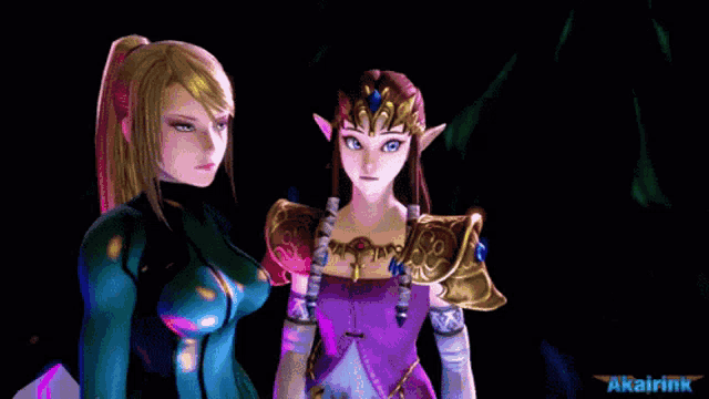 two video game characters are standing next to each other with the name akairink in the lower right corner