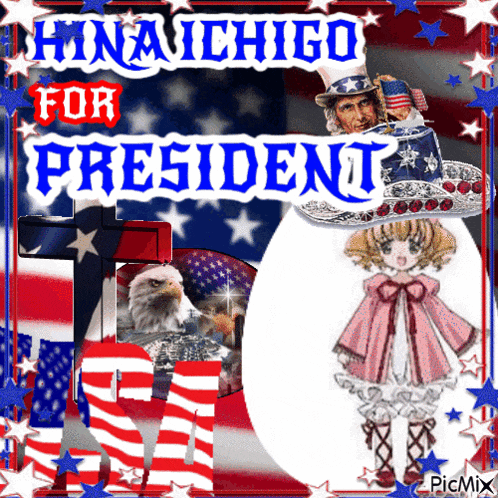 a picture of hanaichigo for president with a girl in a pink dress