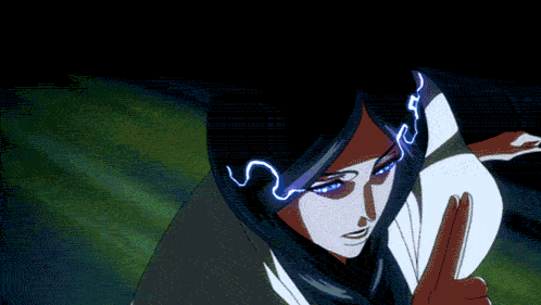 a close up of a person 's face with a blue eye and purple hair