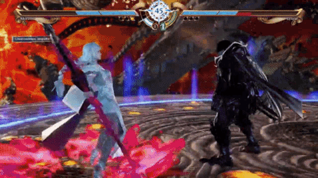 a video game is being played with a person holding a sword and a person holding a shield