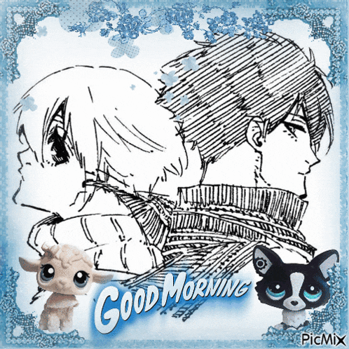 a drawing of a man and a woman with the words good morning