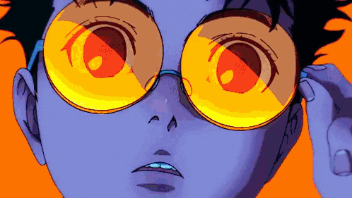 a pixel art drawing of a person wearing sunglasses with bright orange lenses .