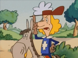 a cartoon of a man riding a horse with a star on his chest