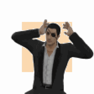 a pixel art of a man in a suit dancing with his arms in the air