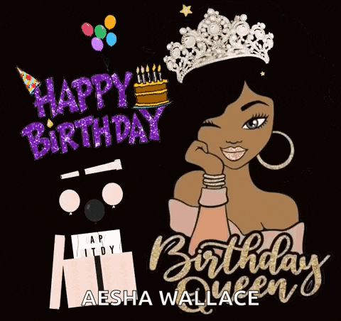 a birthday card with a woman wearing a tiara and a cake .