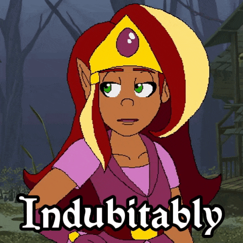 a cartoon of a girl with red hair and the words " indubitable "