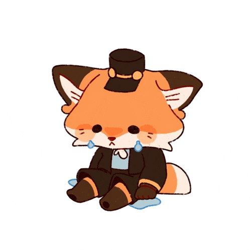 a cartoon of a fox wearing a hat and a suit is crying