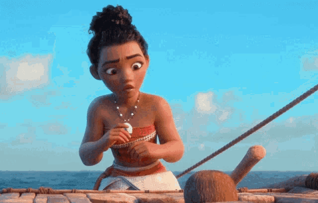 a cartoon girl is laying on a raft in the ocean with a coconut in her hand