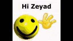 a yellow smiley face with the words hi zeyad written on it