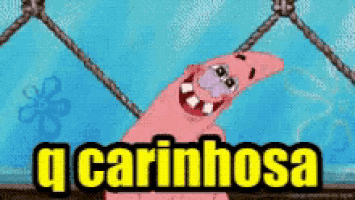 patrick star from spongebob squarepants is hanging on a rope with the words q carinhosa above him