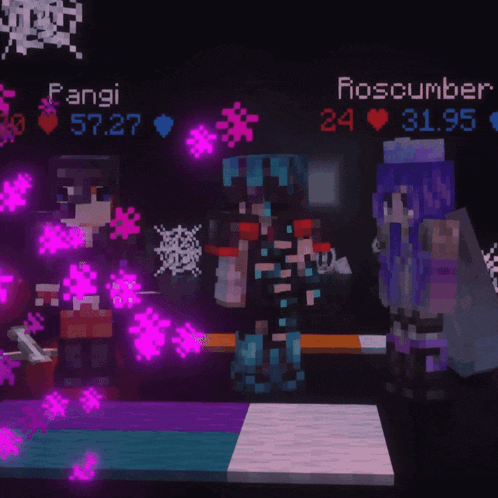 two minecraft characters are standing next to each other and a sign says roscumber