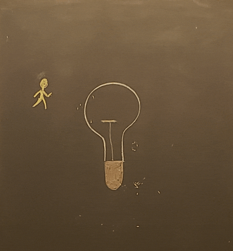 a drawing of a light bulb and a stick figure on a chalkboard