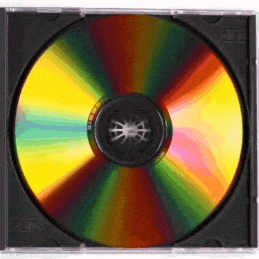 a cd case with a colorful disc inside