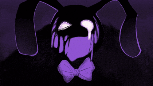 a drawing of a purple monster with a bow tie and a crying face