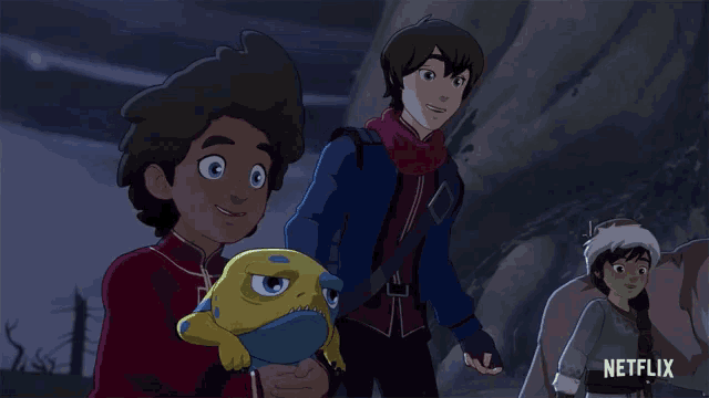 a group of cartoon characters standing next to each other with a netflix logo on the bottom