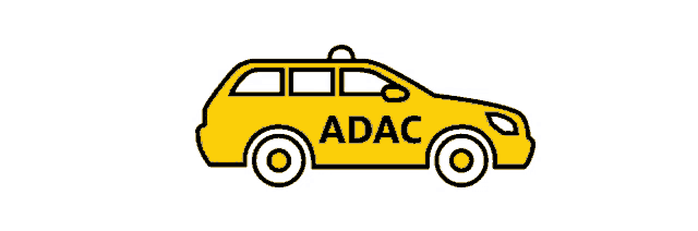 a yellow car with adac written on it