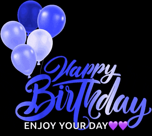 a happy birthday sign with red and pink balloons on a black background