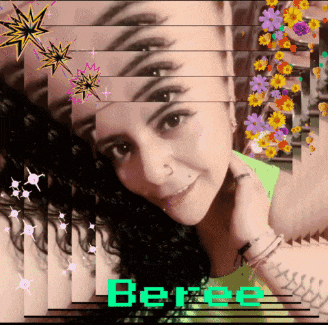 a picture of a woman with the name beree written in green