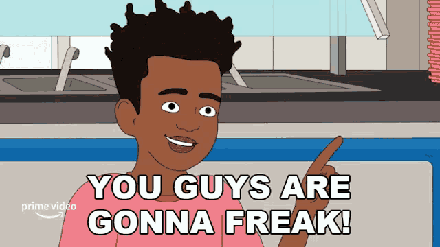 a cartoon character says you guys are gonna freak in front of a sink