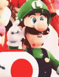 a cartoon character wearing a green hat with the letter l on it