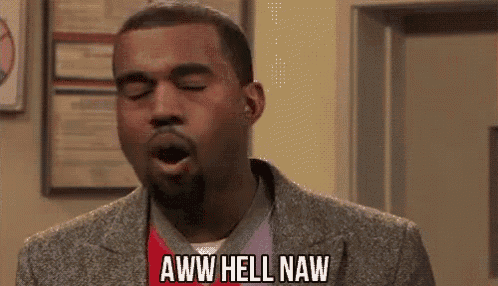 a man in a suit is making a funny face and saying `` aww hell naw '' with his mouth open .