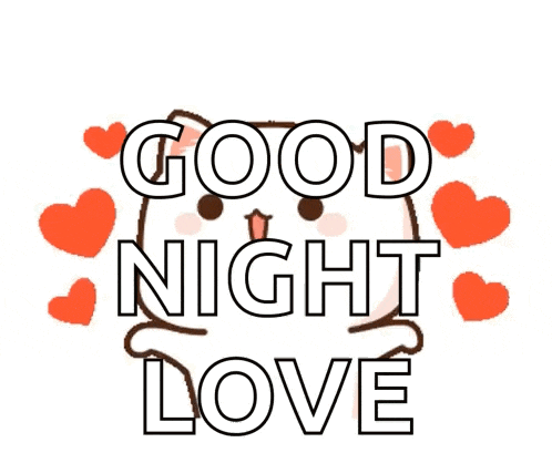 a cartoon cat with hearts around it says `` good night love ''