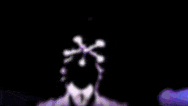 a purple and blue background with a skull and crossbones on it