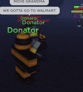 a screenshot of a video game with the words move grandma we gotta go to walmart