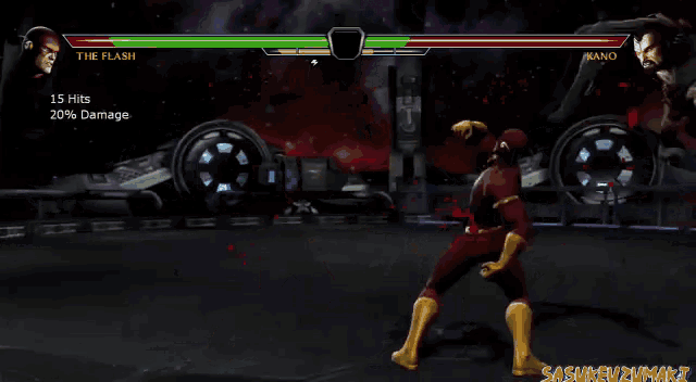 a video game screen shows the flash and kano fighting each other