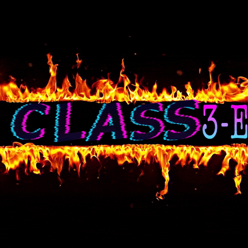 the word class3e is surrounded by flames
