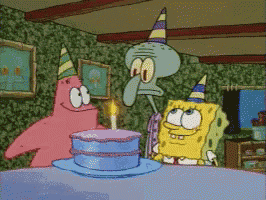 spongebob patrick and squidward are celebrating a birthday