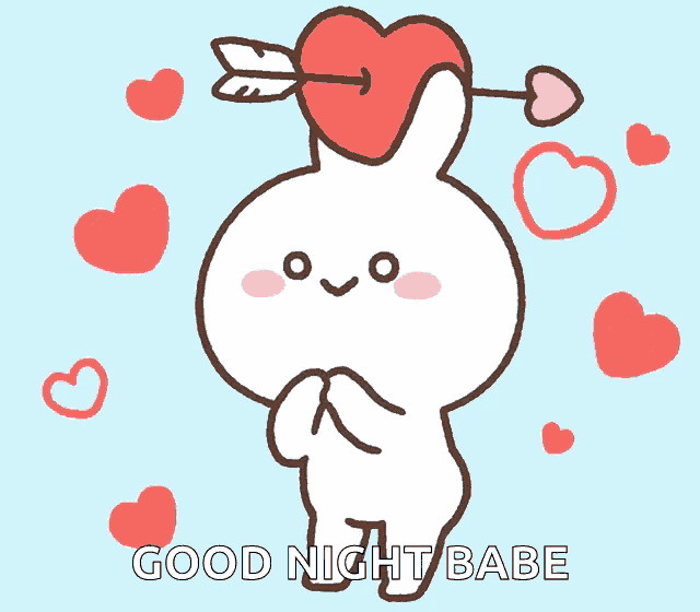 a cartoon bunny with a heart pierced by an arrow and the words good night babe