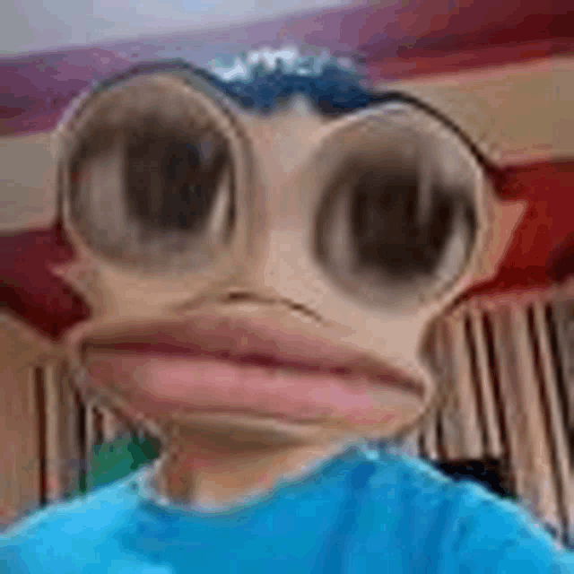 a close up of a person taking a selfie with a frog face .