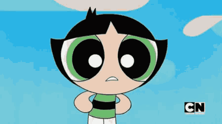 buttercup from the powerpuff girls is shown with her hands on her hips and the cn logo in the corner