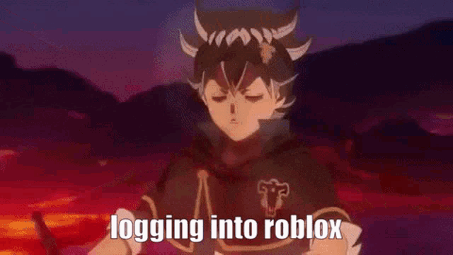 a cartoon character is holding a sword and the words logging into roblox are visible .
