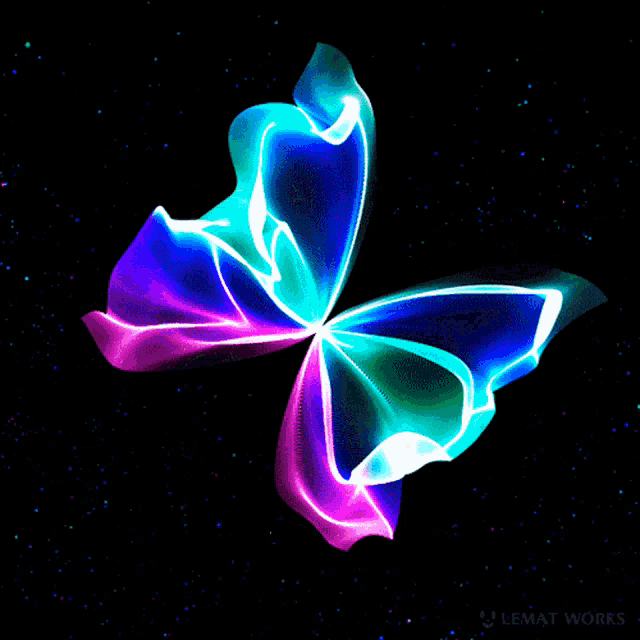 a colorful butterfly on a black background that says lematworks