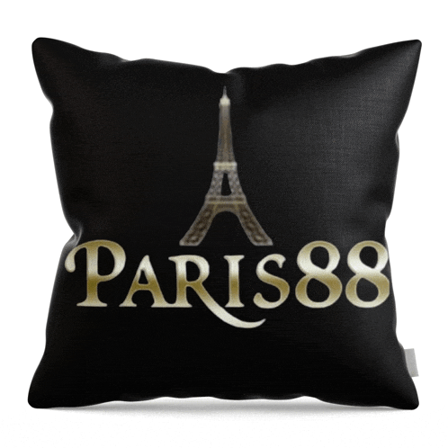 a black pillow with a paris88 logo on it